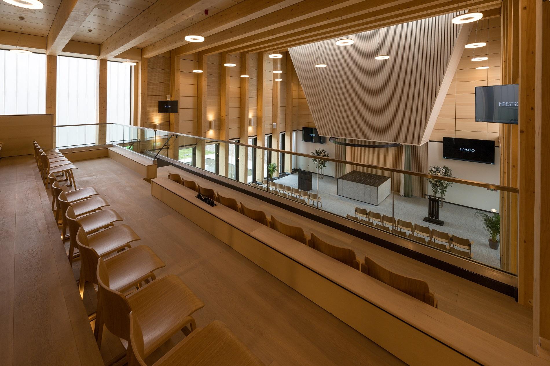 Chapel mezzanine with wooden paneling